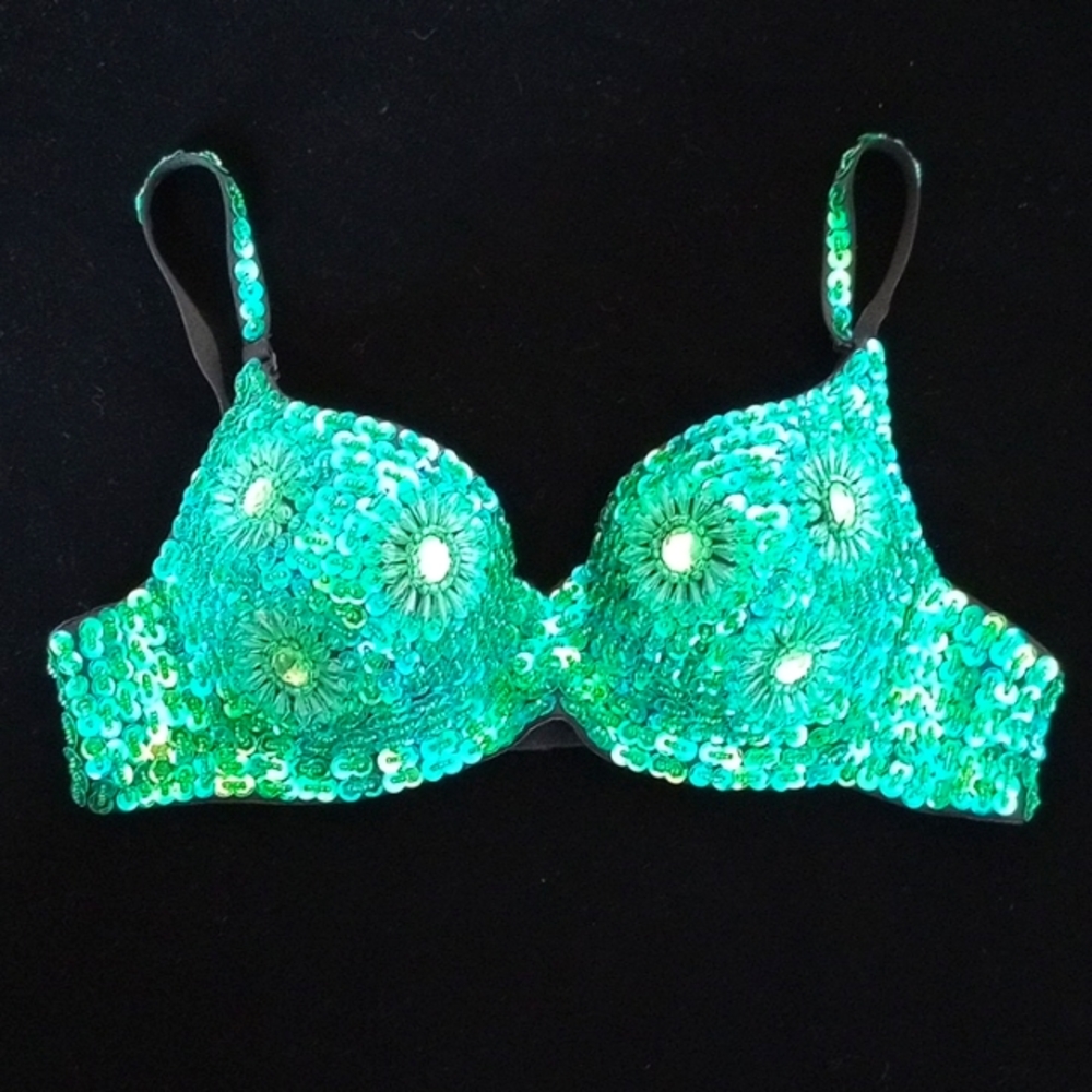 Qiaoshi Beaded and Sequined Bra Size:36B Color: Aquamarine